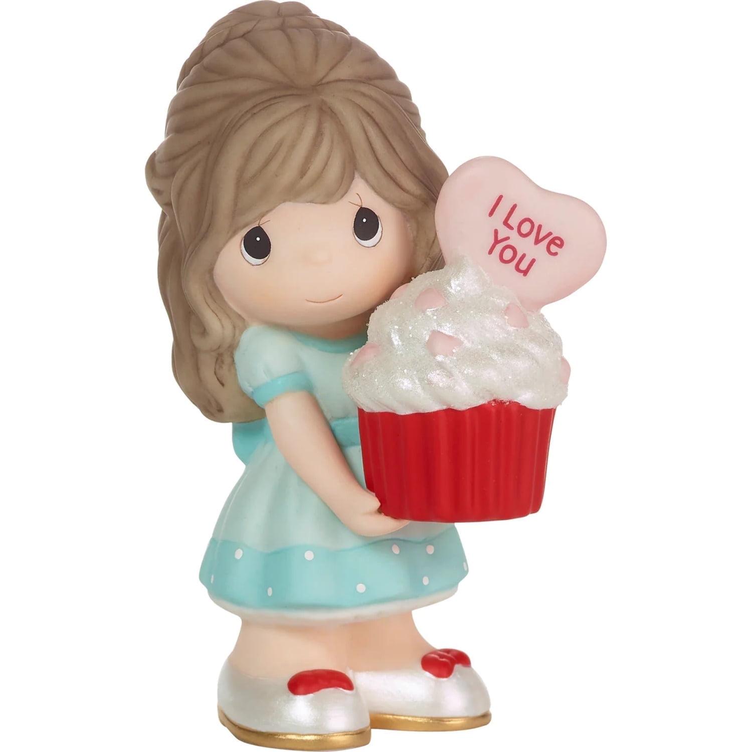 Brunette Girl with Cupcake Porcelain Valentine's Figurine