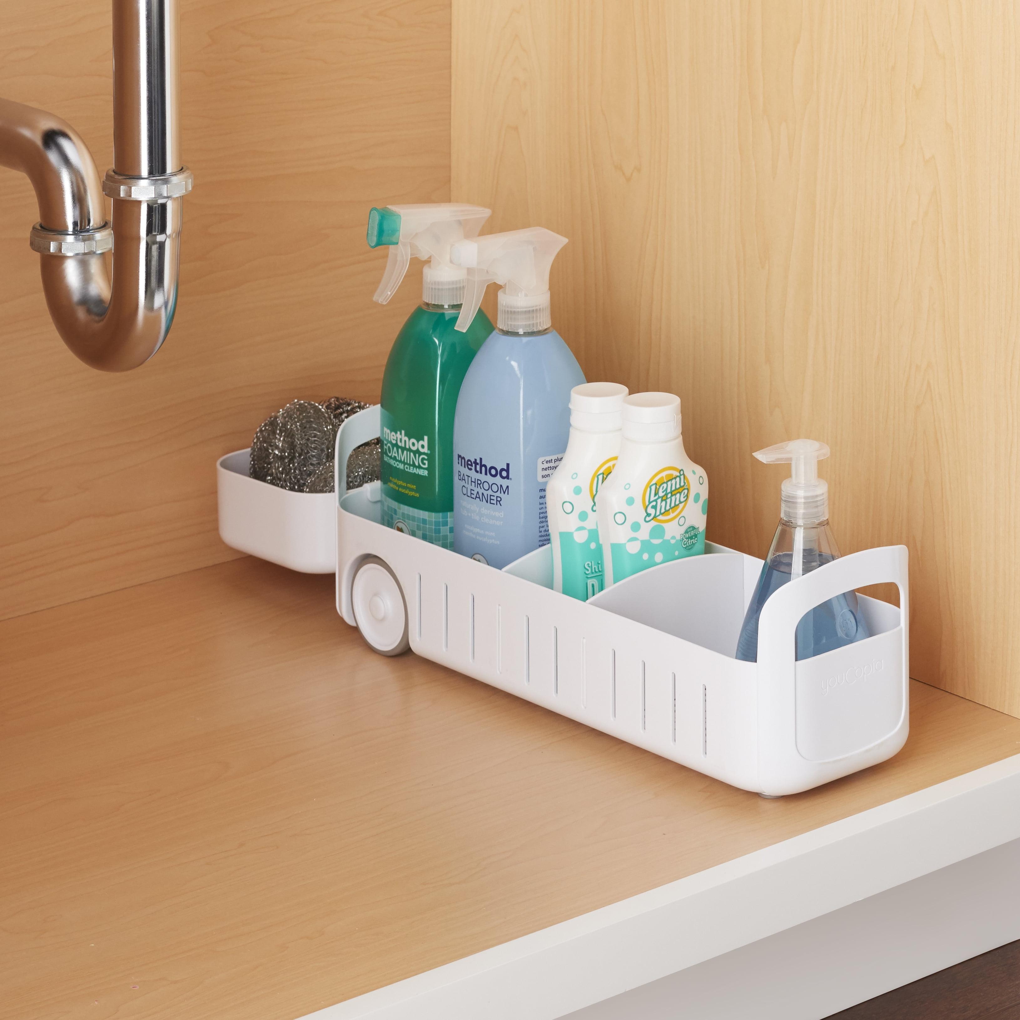 YouCopia 5" RollOut Under Sink Caddy: Clear Kitchen Organizer with Non-Slip Grip, Multi-Compartments, Freestanding