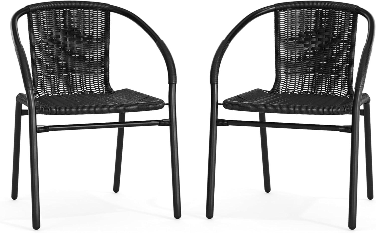 Black Rattan Stackable Outdoor Dining Chair, Pair