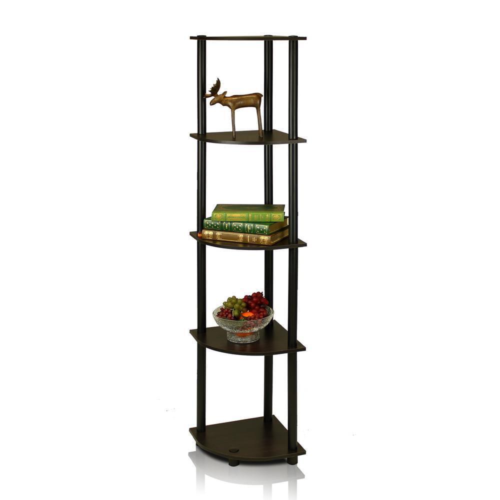 Espresso/Black 5-Tier Corner Floor Mount Water Resistant Shelf