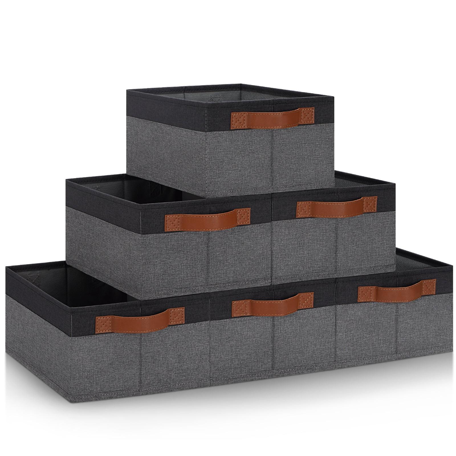 Gray and Black Fabric Foldable Storage Bins with Handles