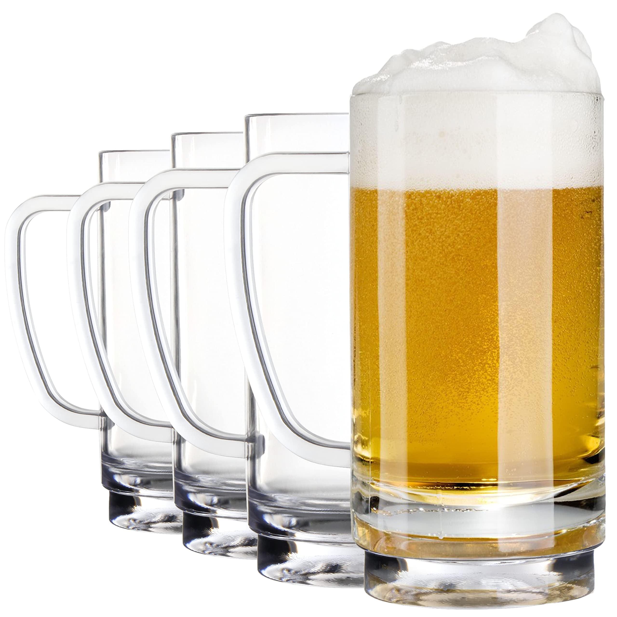 Youngever 16 Ounce Clear Plastic Beer Mugs with Handles, Set of 4