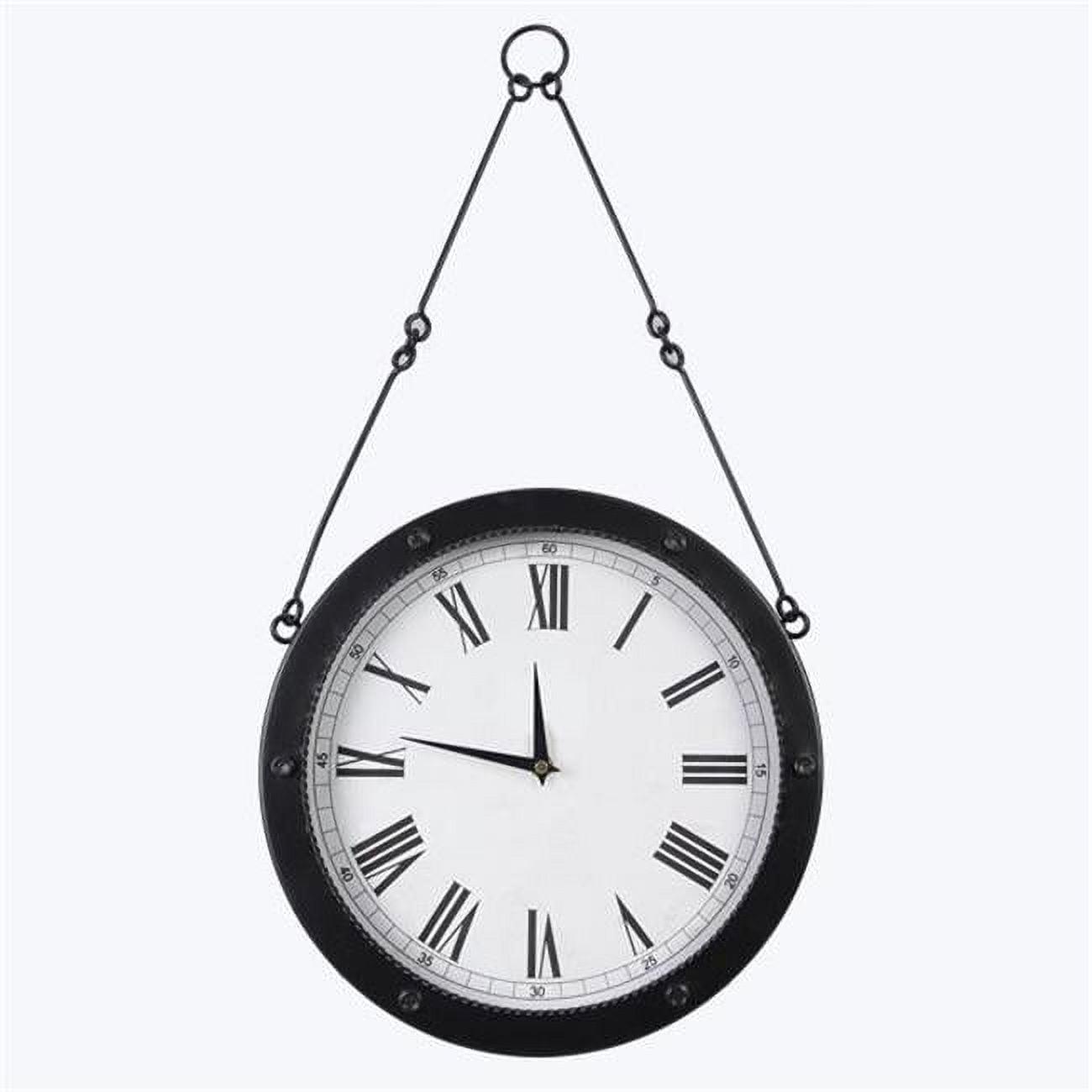 Black and White Metal and Wood Round Wall Clock