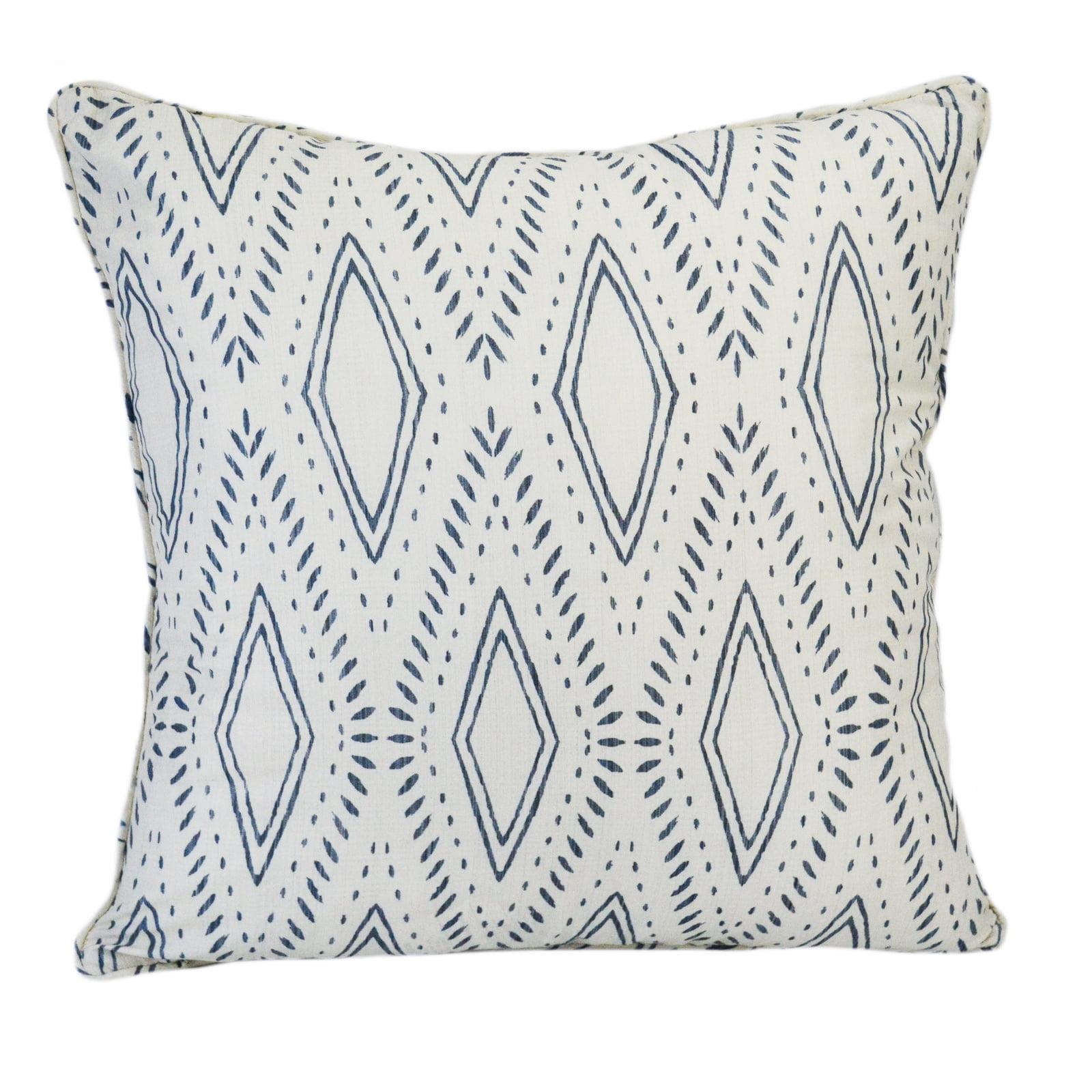 Ivory and Blue Ikat Diamond 18" Square Pillow