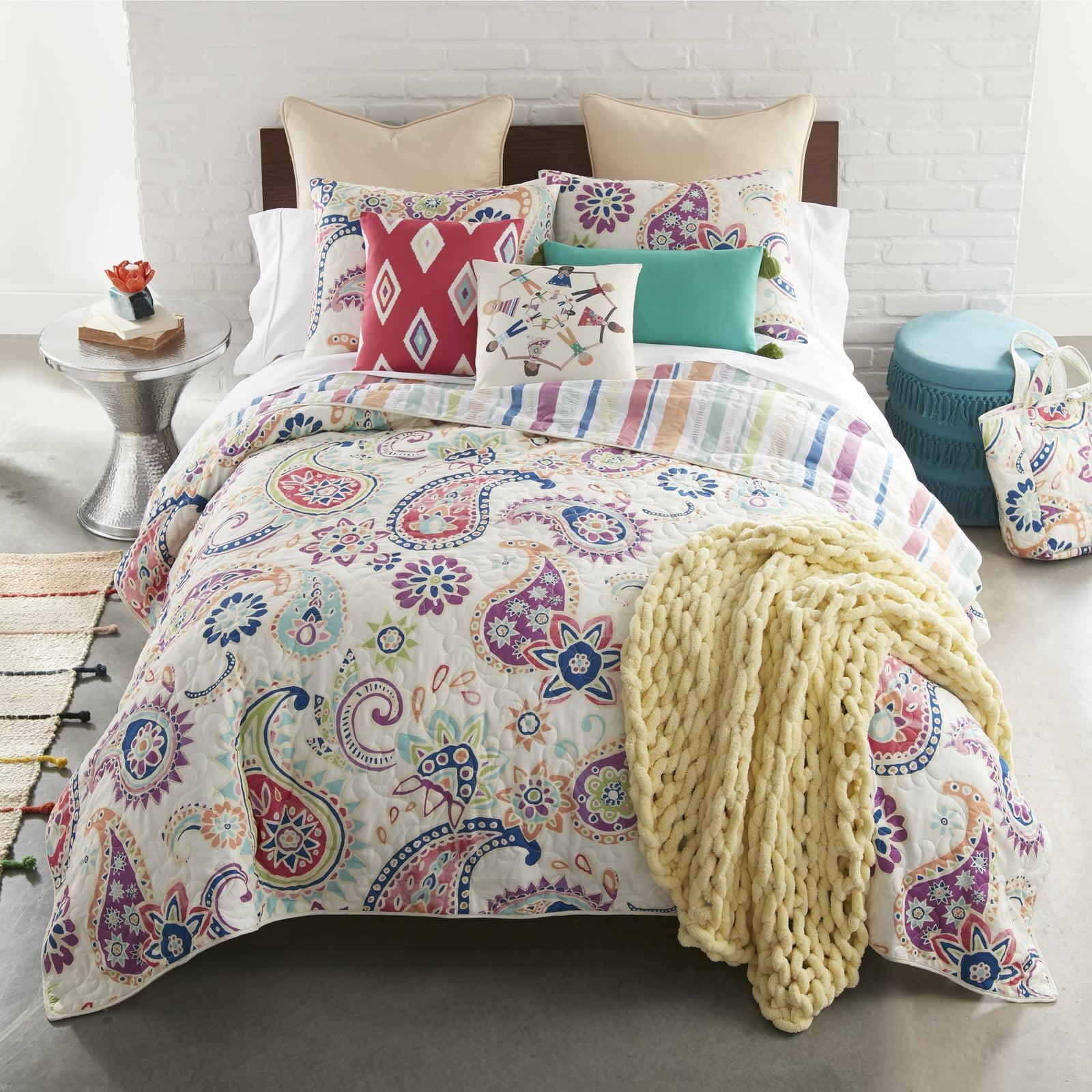 Cali Multicolor Paisley Reversible Microfiber Queen Quilt Set