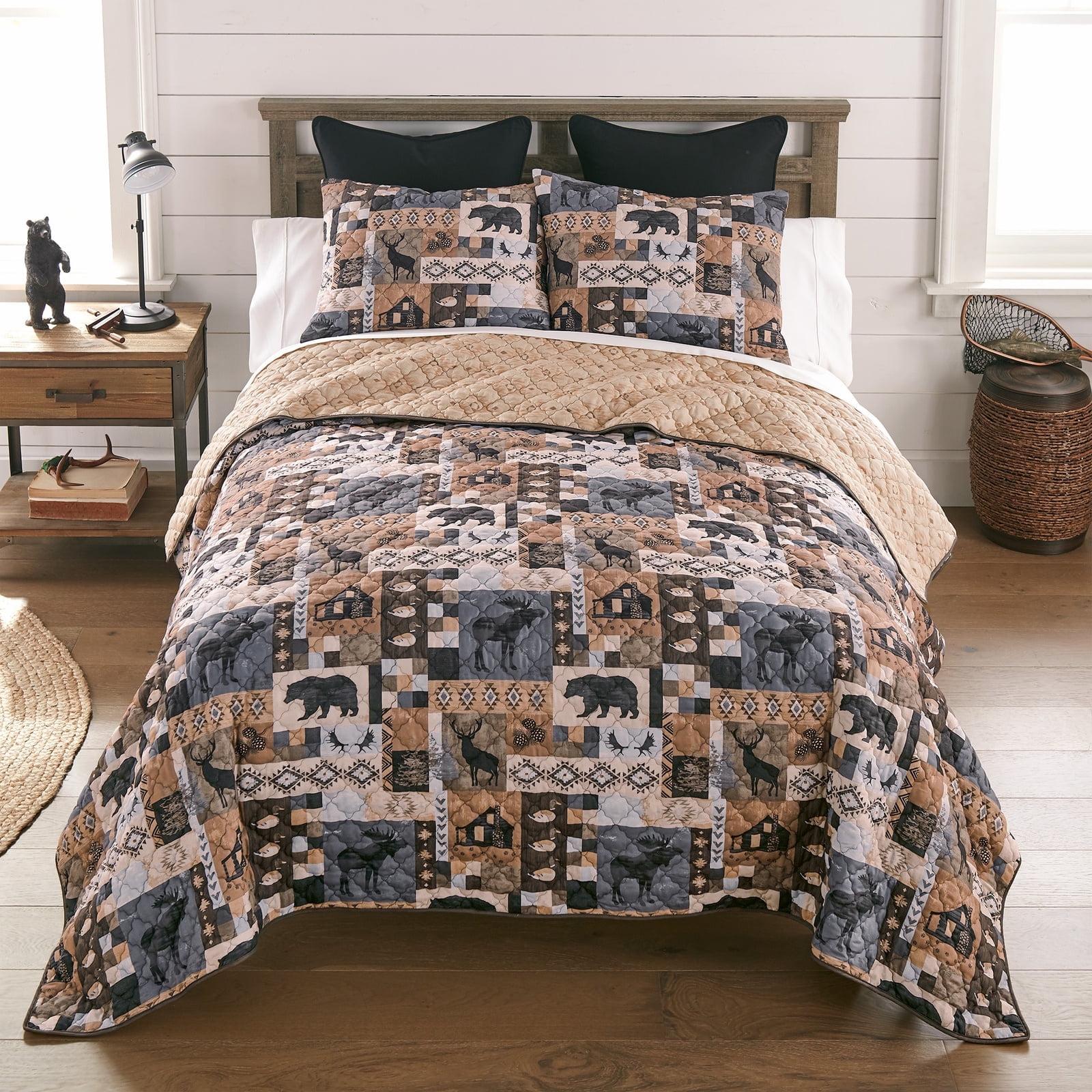 Blue and Brown Microfiber Queen Reversible Quilt Set