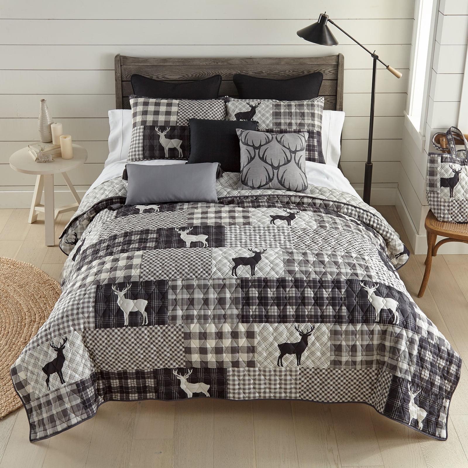 Gray Twin Reversible Microfiber Quilt Set with Deer Motif