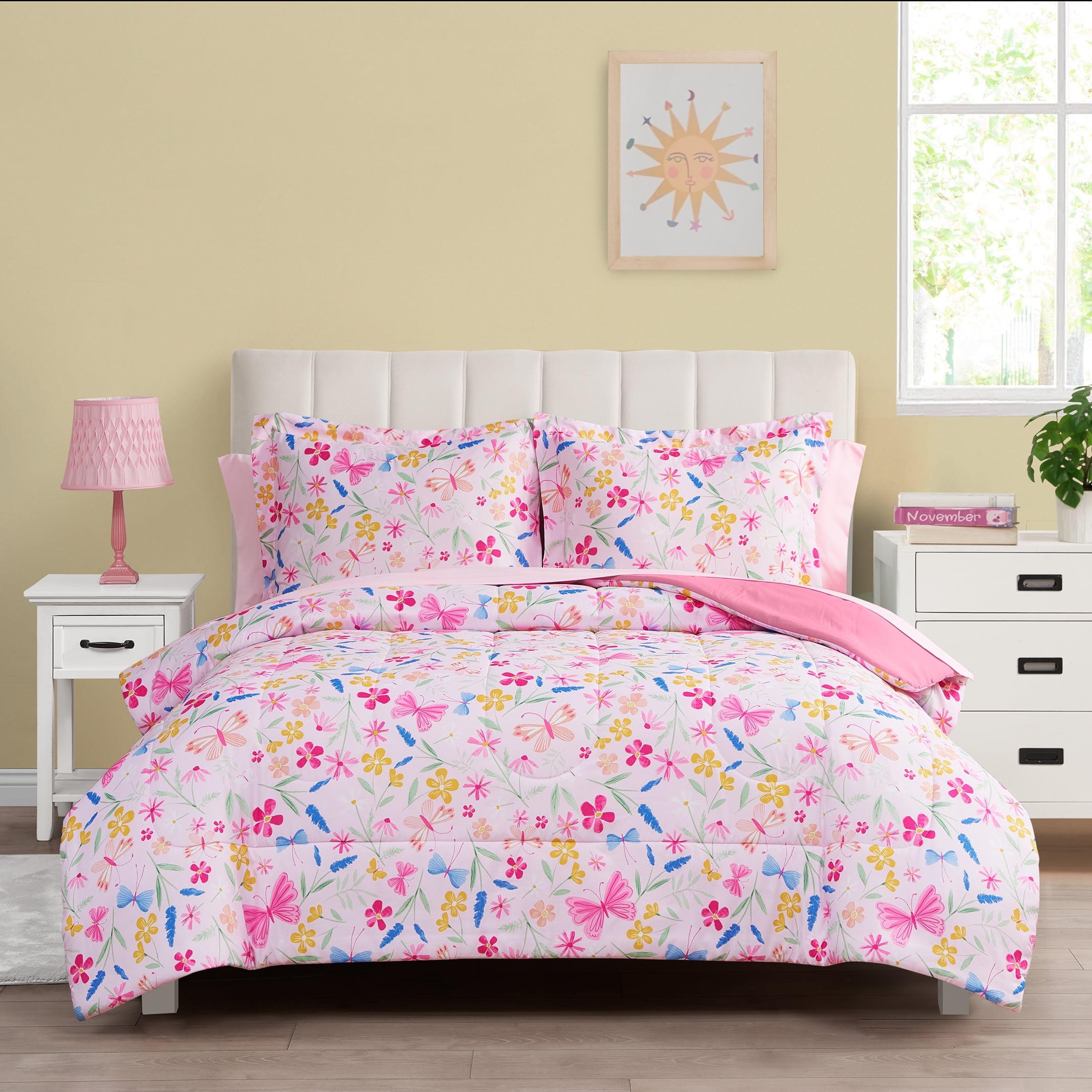 Your Zone 7 Piece Pink Wildflower Polyester Bedding Set for Girls, Full