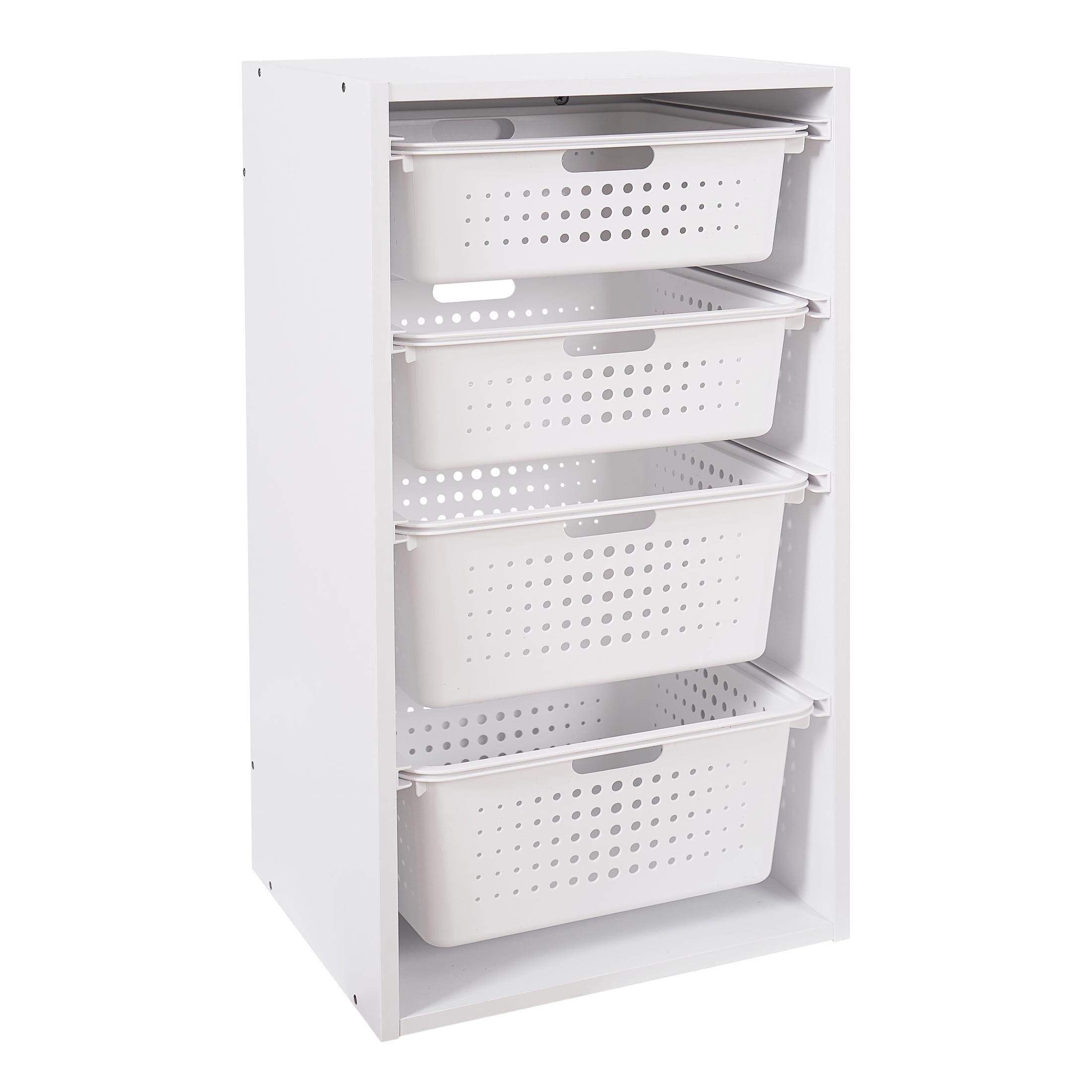 White Kids Sliding Bin Organizer with 4 Storage Bins