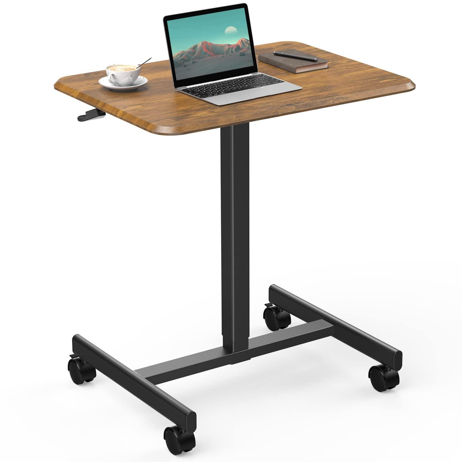 Rustic Brown Adjustable Height Mobile Laptop Desk with Drawer