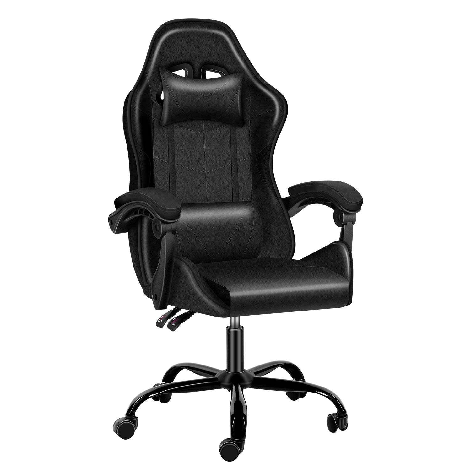 Yssoa Racing Video Backrest And Seat Height Recliner Gaming Office High Back Computer Ergonomic Adjustable Swivel Chair, Without Footrest, Black Black Leather