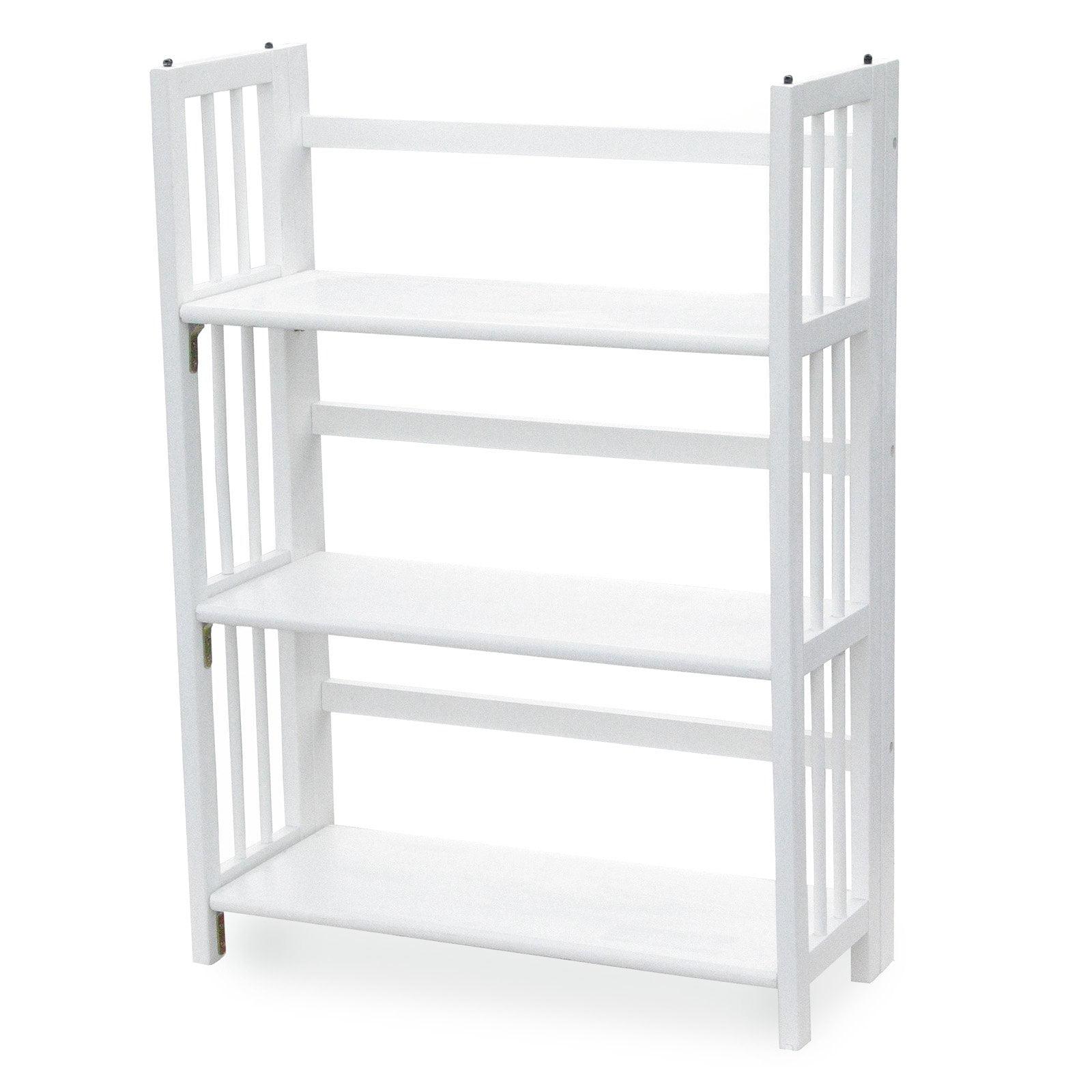 Elegant White Solid Wood 3-Shelf Stackable Folding Bookcase