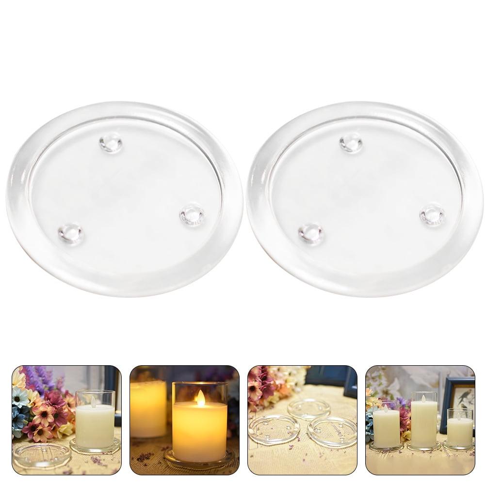 Clear Glass Round Candle Plates for Weddings and Parties, Set of 2