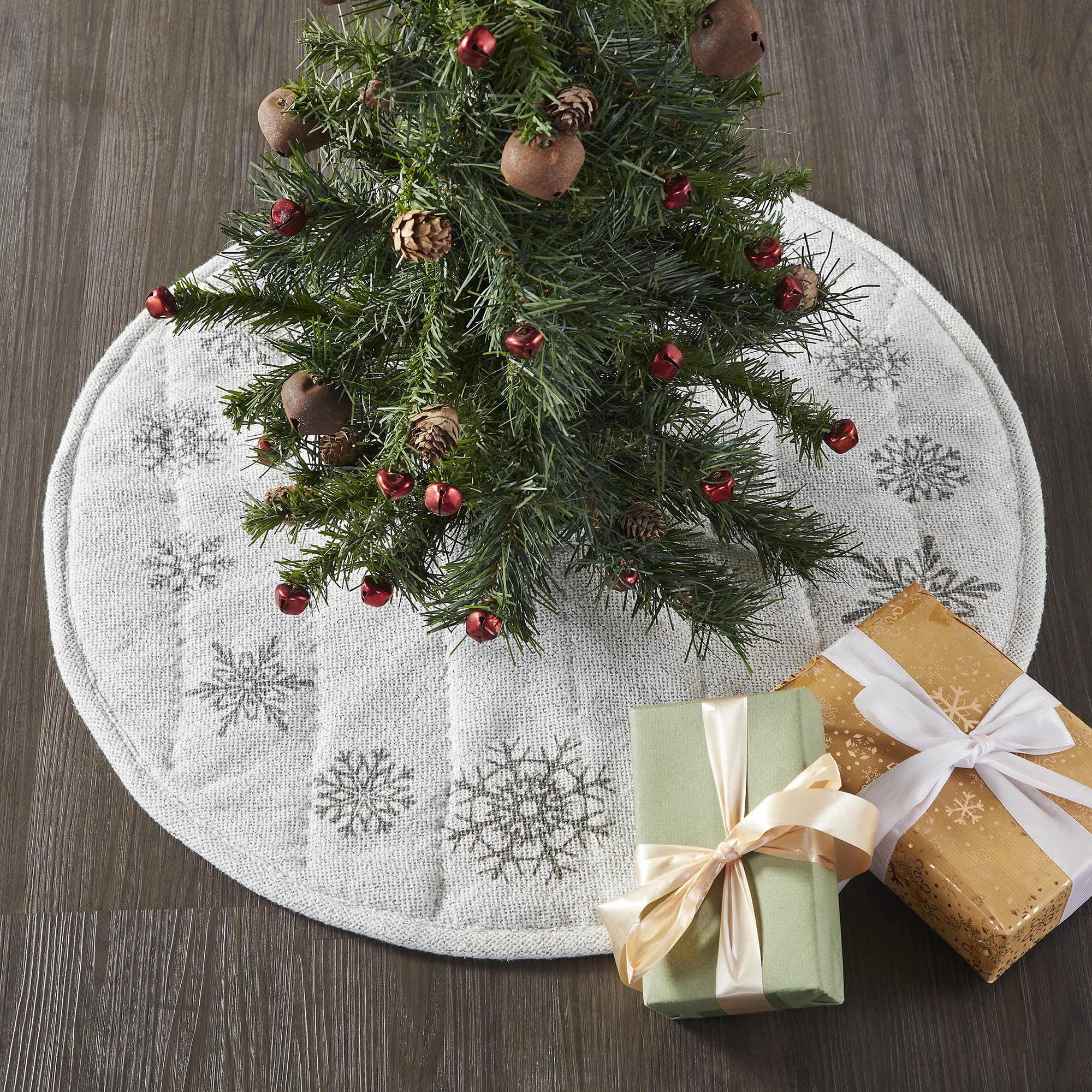 Antique White Cotton Burlap Snowflake Tree Skirt 36"