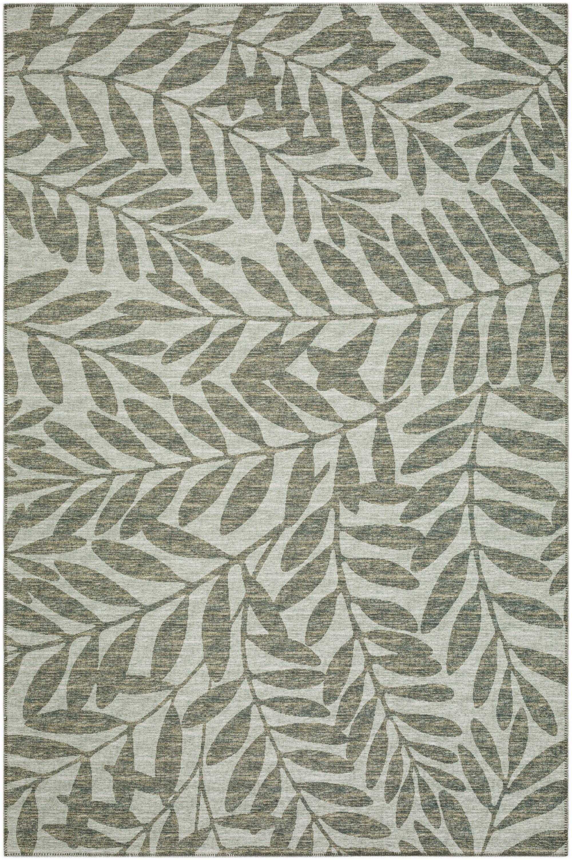 Yuma Tropical Leaves Green Chenille 3' x 5' Easy-Care Area Rug