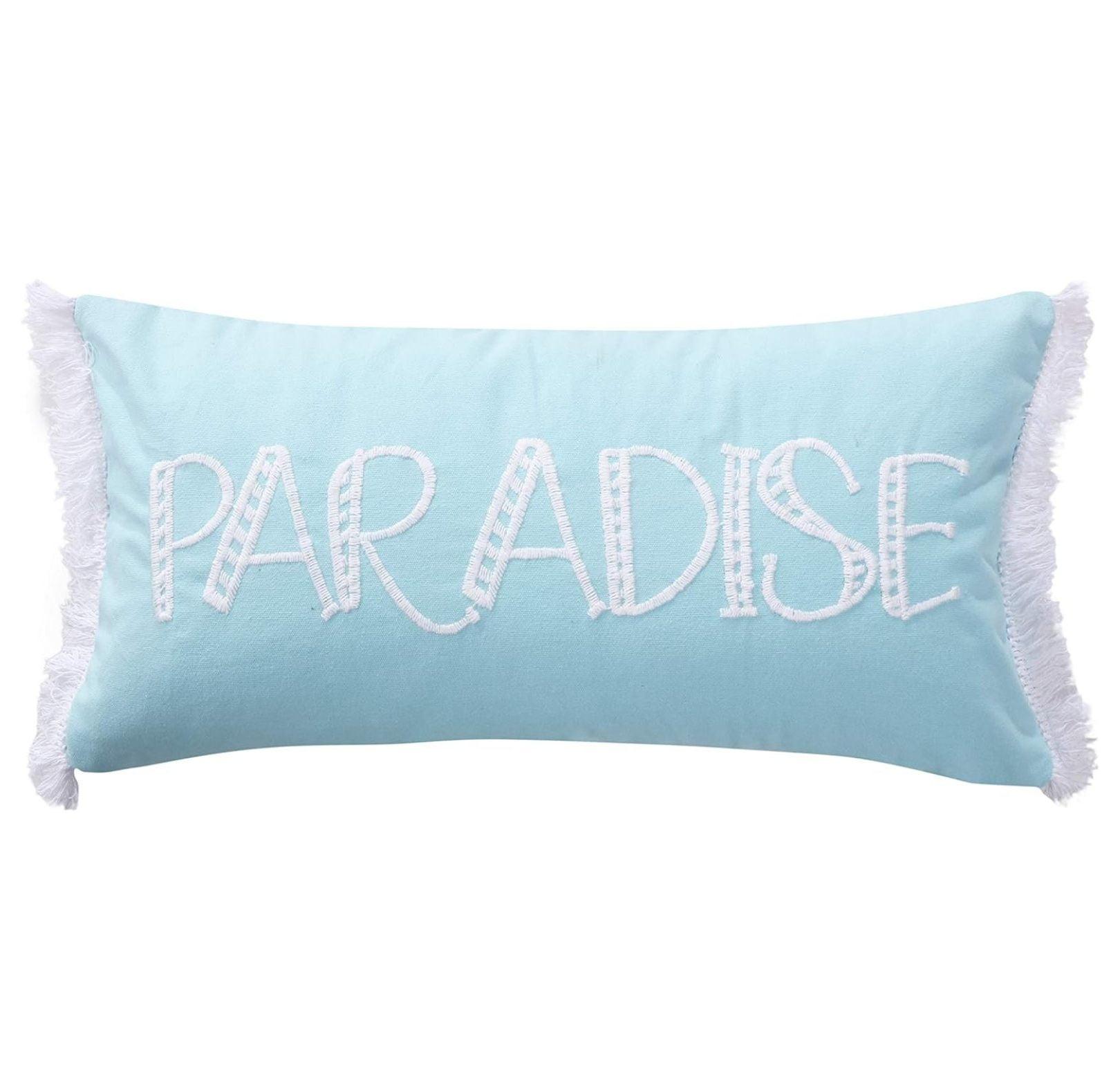 Dusty Blue and White Embroidered Rectangular Pillow 14x18