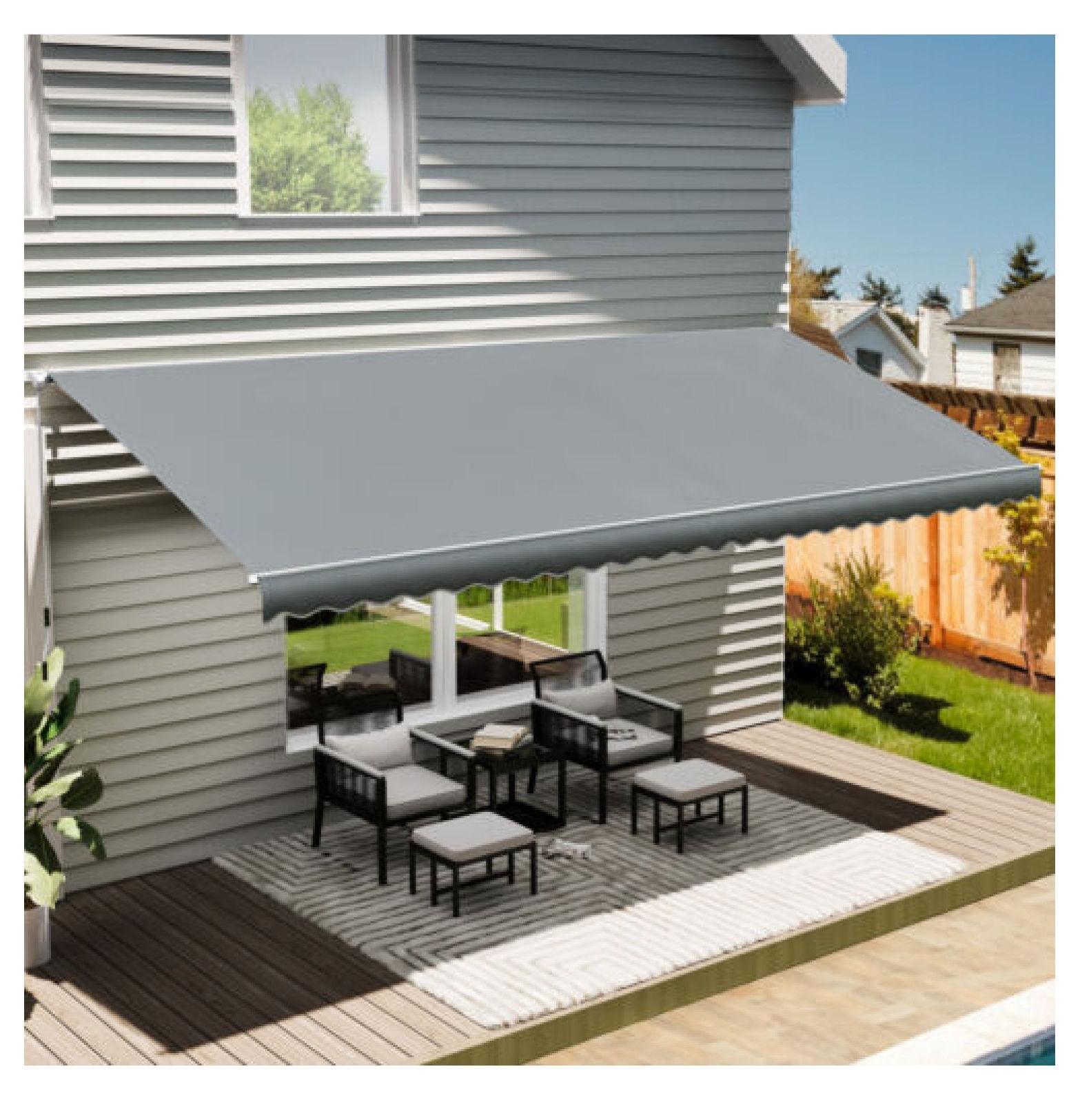 Gray 13' x 8' Retractable Patio Awning with UV Protection