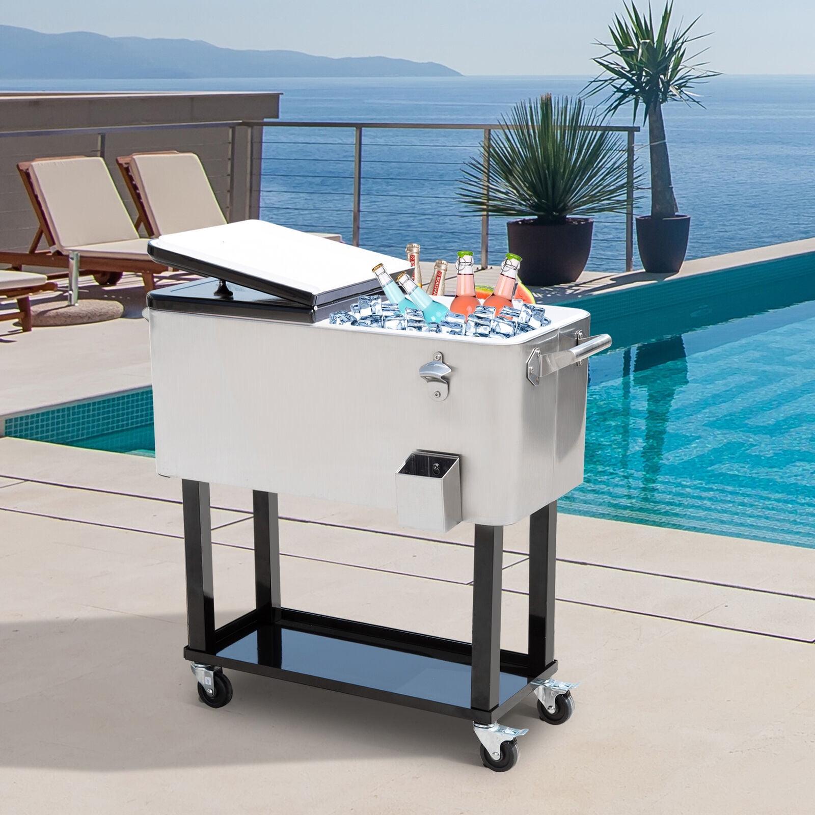 IRHOMA Outsunny 80 QT Rolling Cooling Bins Ice Chest on Wheels Outdoor Stand Up Drink Cooler Cart for Party