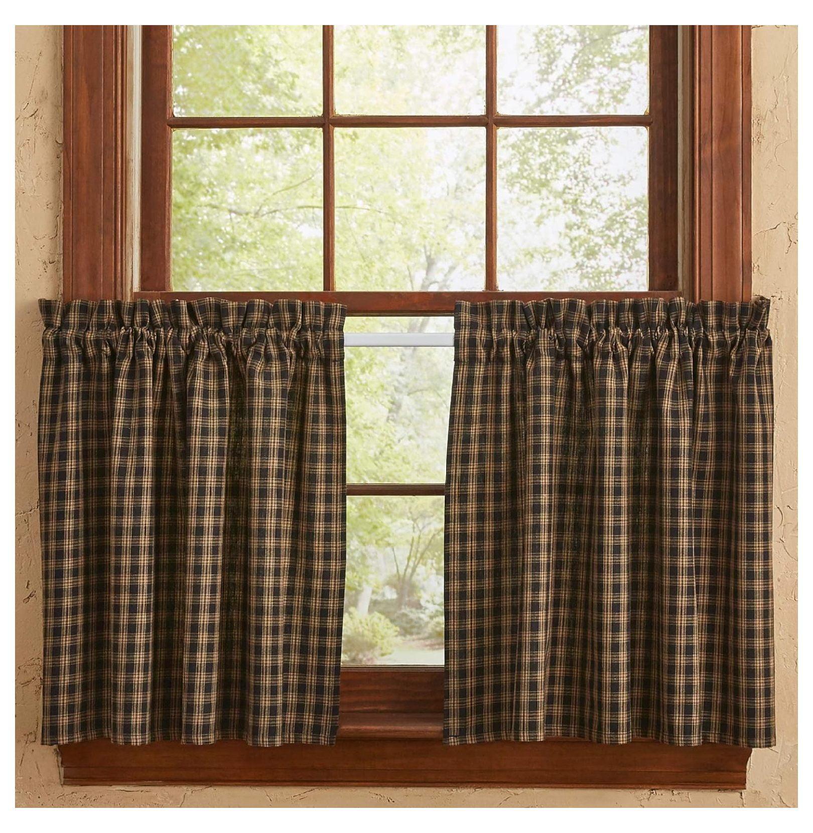 Black Cotton Plaid Rod Pocket Window Tiers