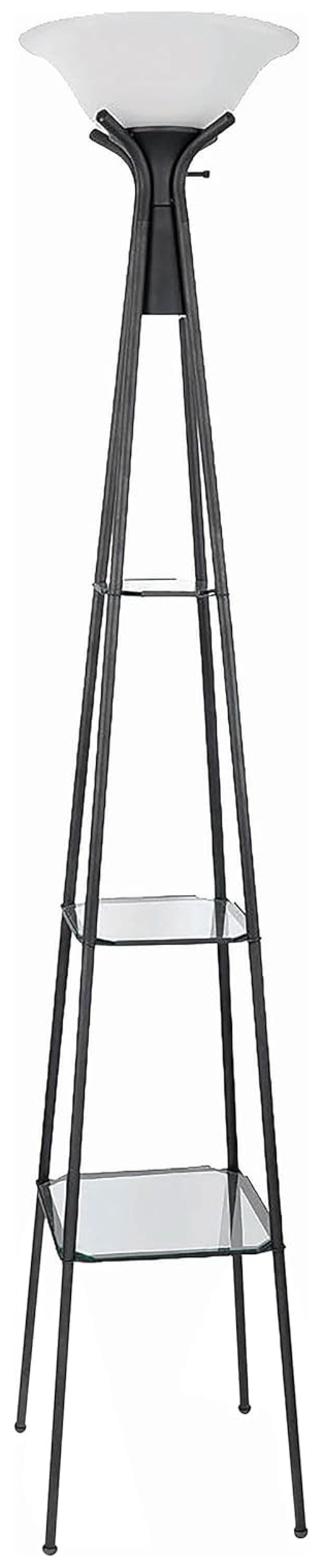 Charcoal Black Metal Floor Lamp with Glass Shelves