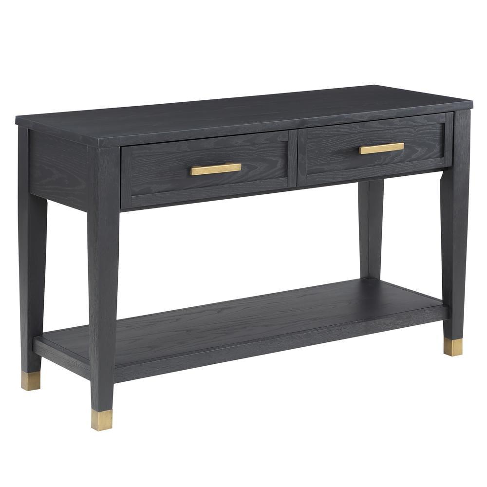 Charcoal and Brass Rectangular Wood Console Table with Storage