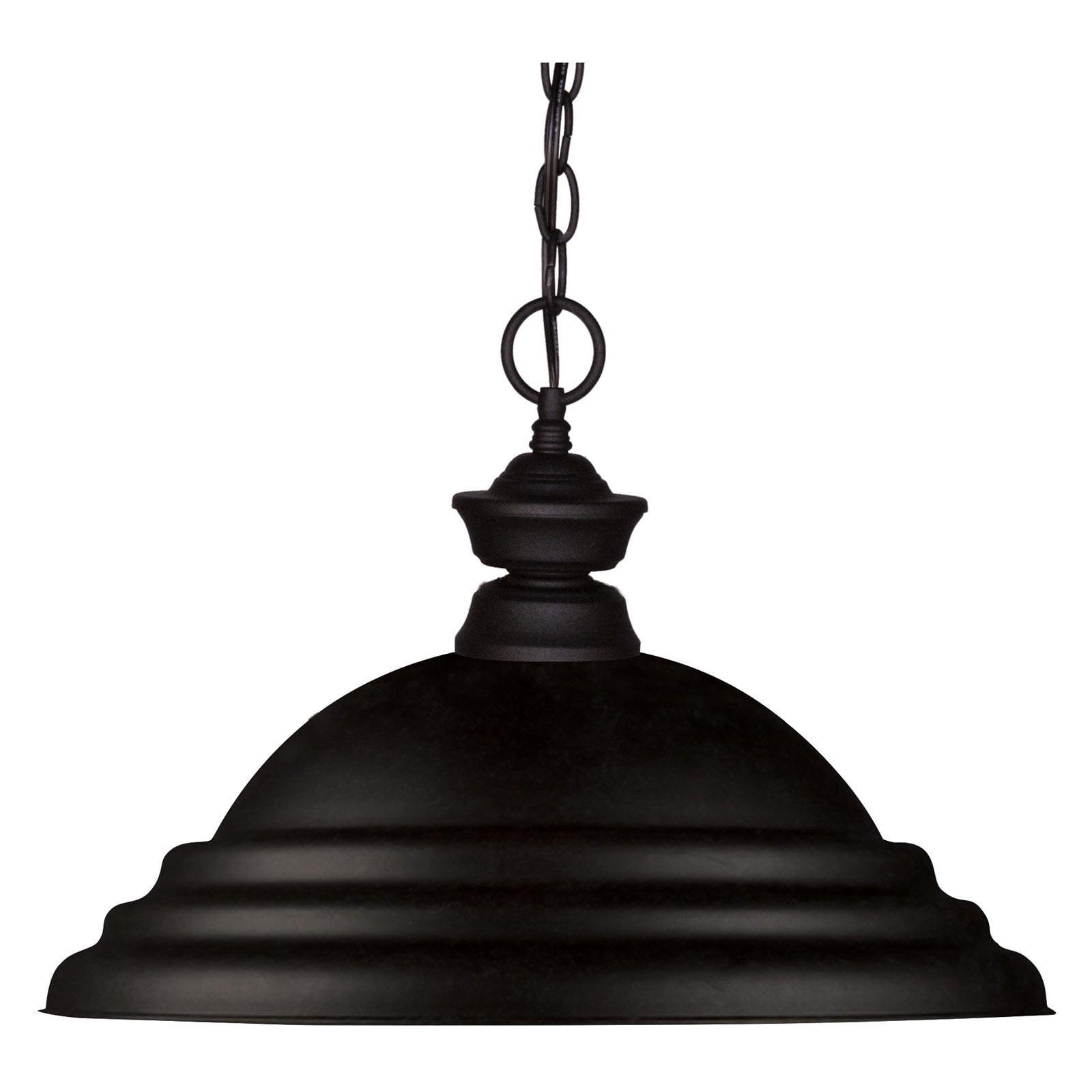 Matte Black 16" Steel Pendant Light with Stepped Shade