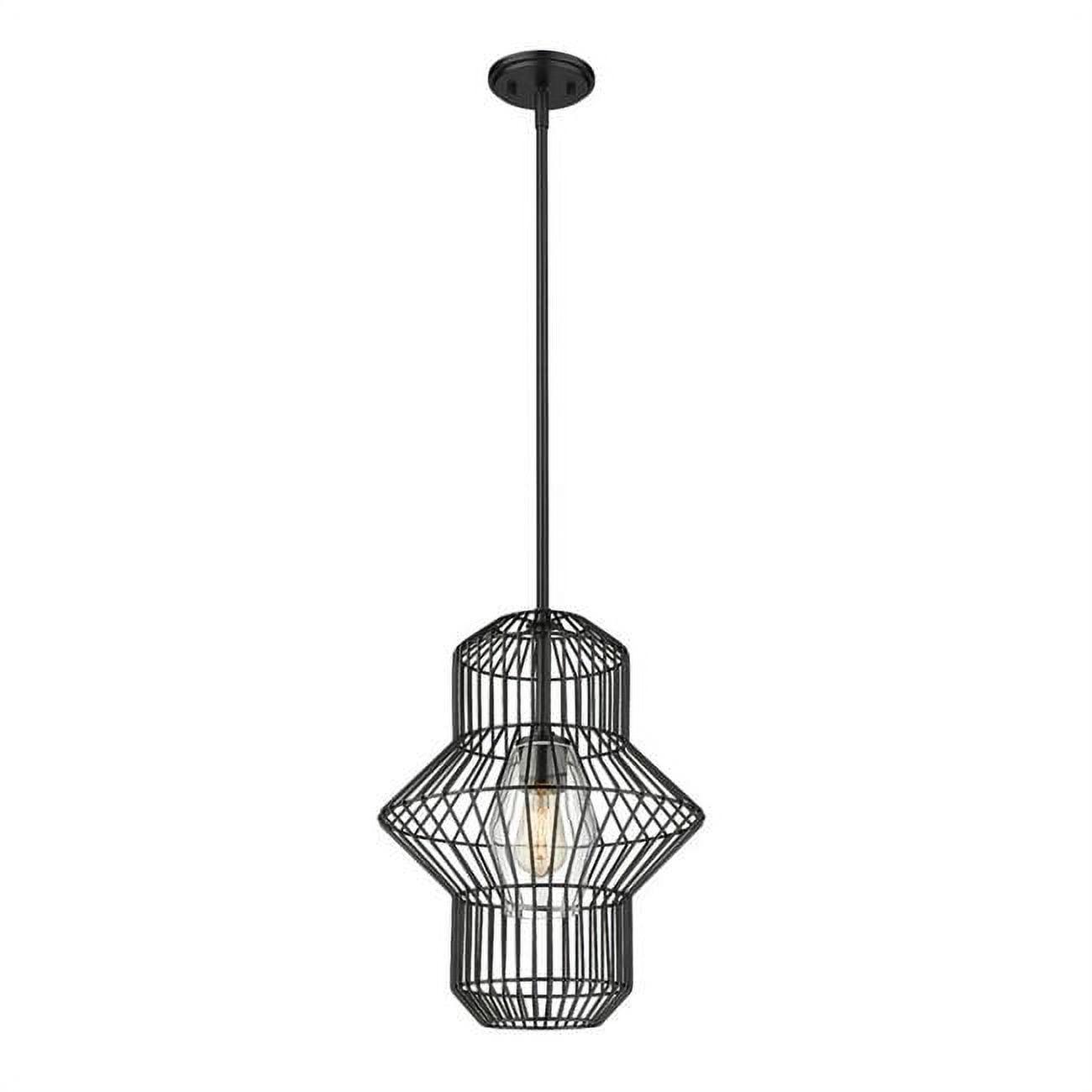 Orsay Matte Black Bird Cage 15" Pendant with Glass Diffuser