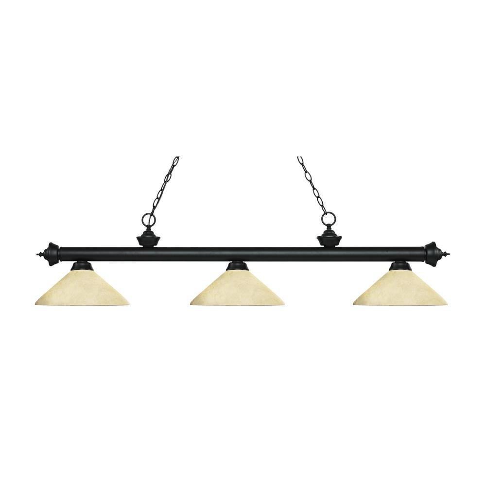 Matte Black and Copper 3-Light Chandelier with Golden Glass Shades