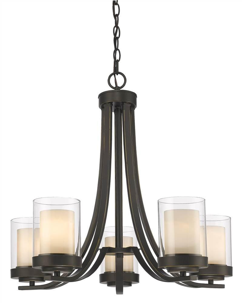 Willow Olde Bronze 5-Light Chandelier with Matte Opal & Clear Glass