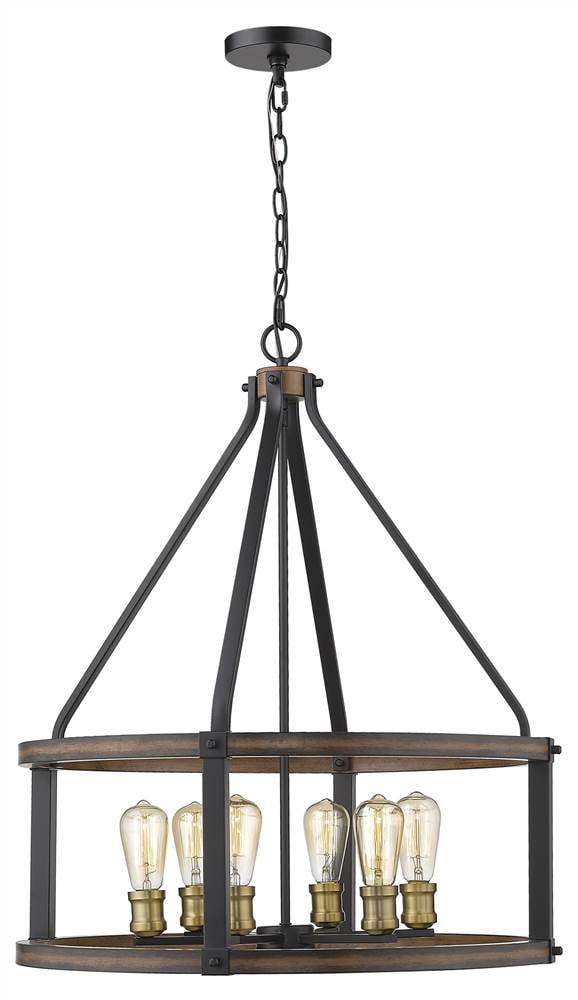 Rustic Mahogany 25" LED Drum Chandelier with Faux Barnwood