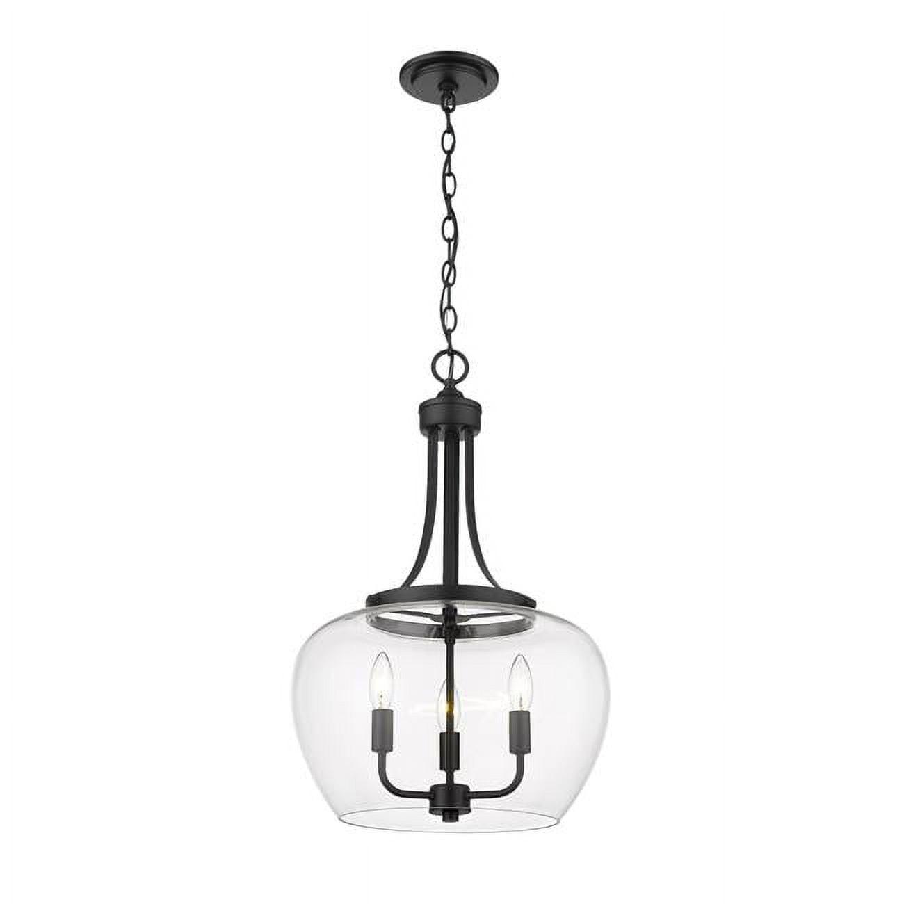 Matte Black Steel and Glass 3-Light Pendant