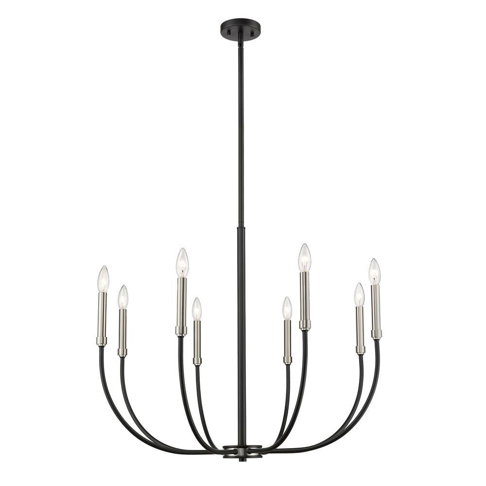 Elegant Two-Tone Matte Black and Brushed Nickel 8-Light Chandelier