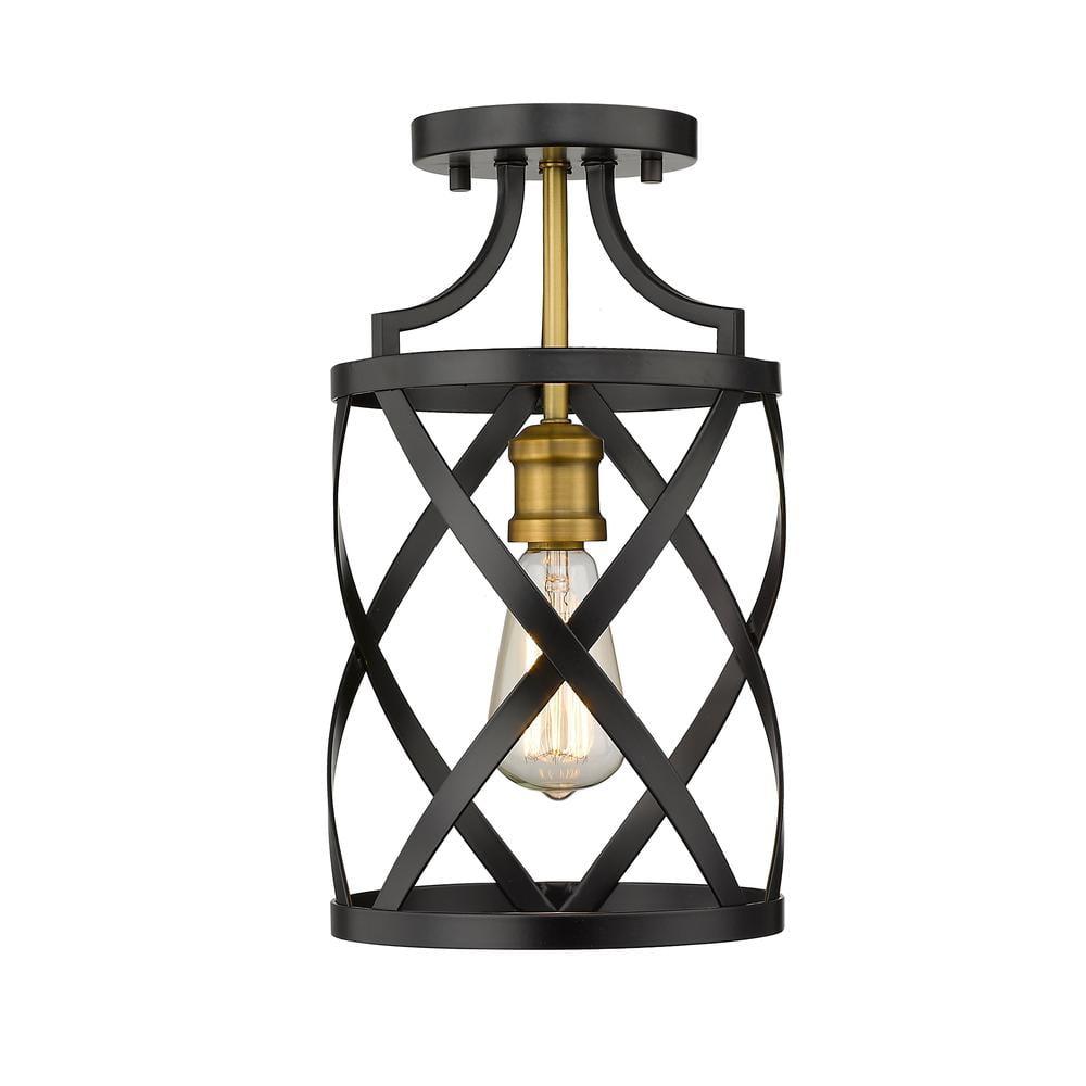 Malcalester 8" Matte Black & Olde Brass Flush Mount Light