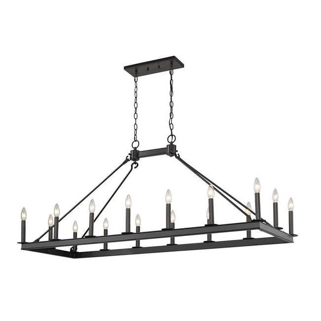 Matte Black 16-Light Rectangular Candle Chandelier