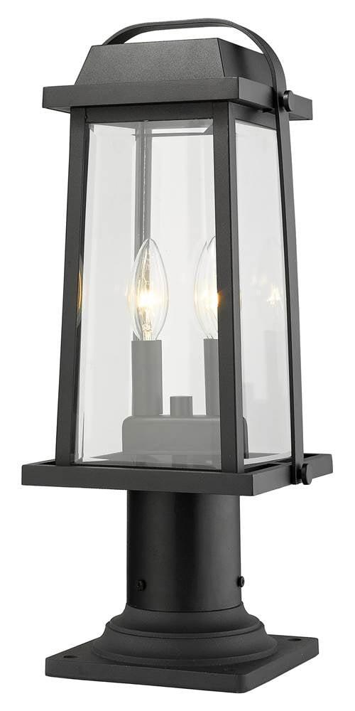 Millworks Black 19" Outdoor Pier Mount Lantern with Glass Panels