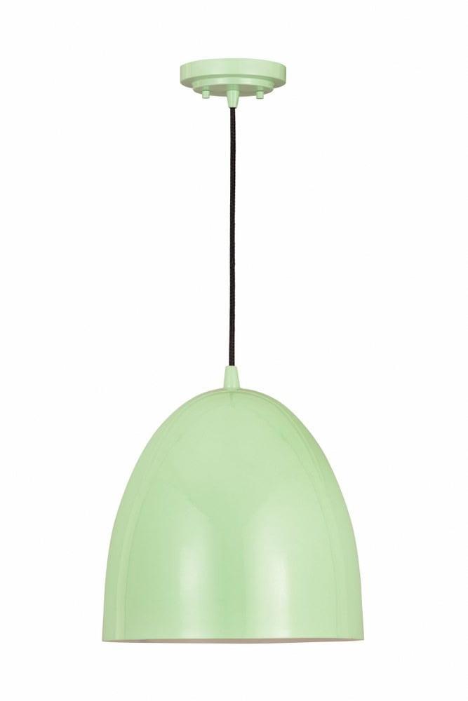 Farmhouse Mint Dome Pendant Light with Braided Black Cord