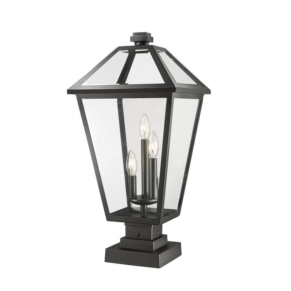 Matte Black 29" Steel Outdoor Chandelier with Clear Glass Shades