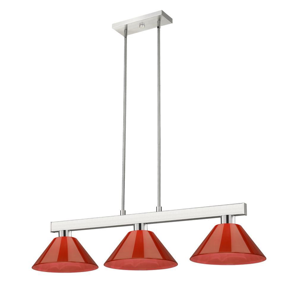 Contemporary Red and Silver 3-Light Pendant Chandelier