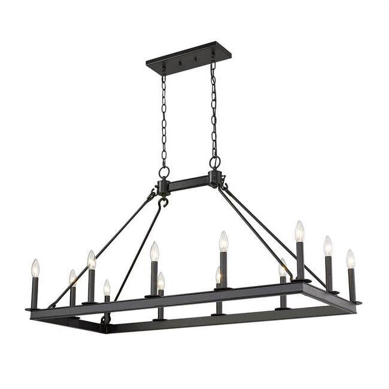 Matte Black Steel 12-Light Candle Island Chandelier