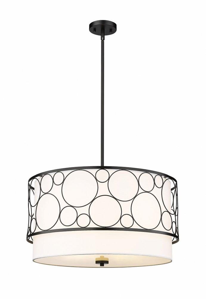 Elegant Transitional 24" Matte Black and Nickel Drum Pendant Light