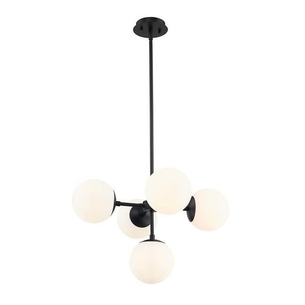 Matte Black Steel 5-Light Pendant with Opal Glass Globes