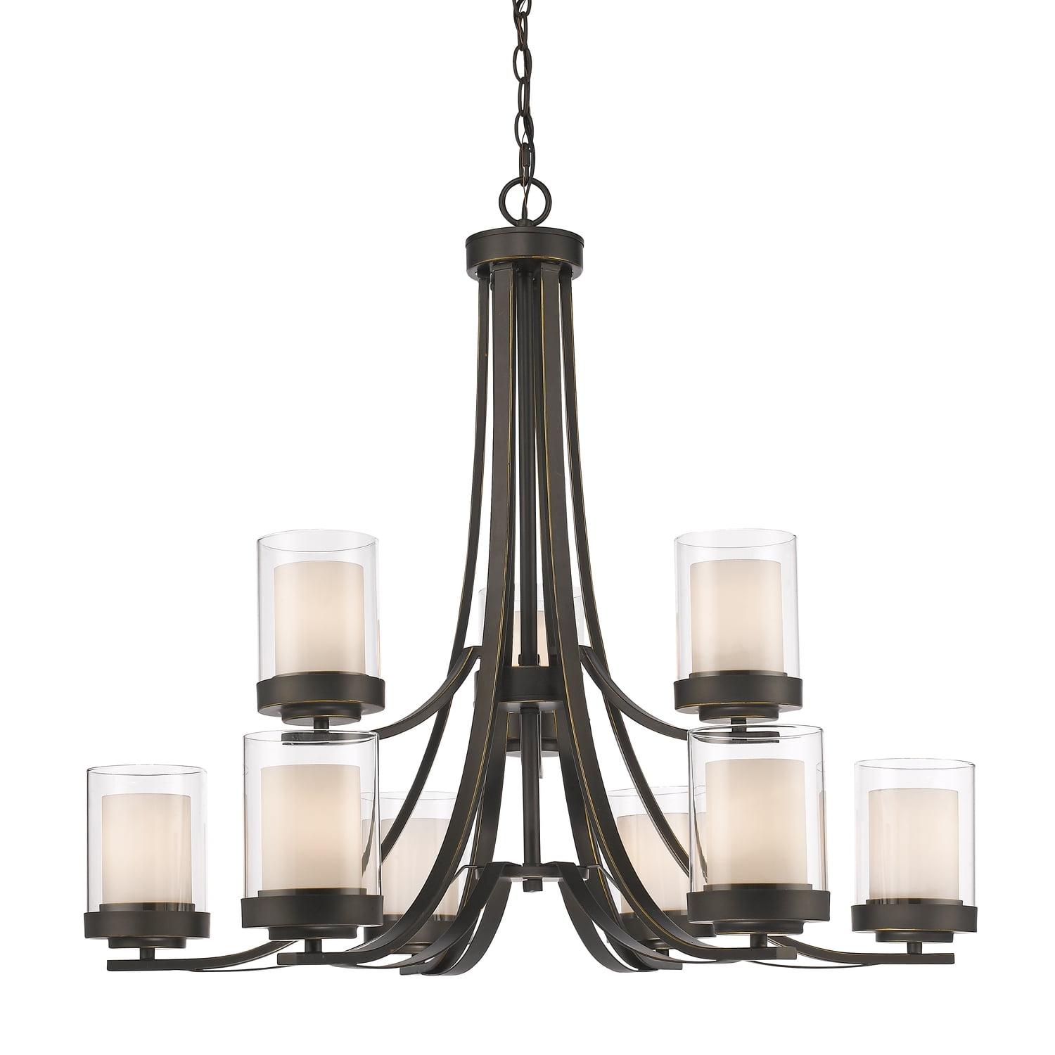 Olde Bronze 9-Light Chandelier with Glass Shades