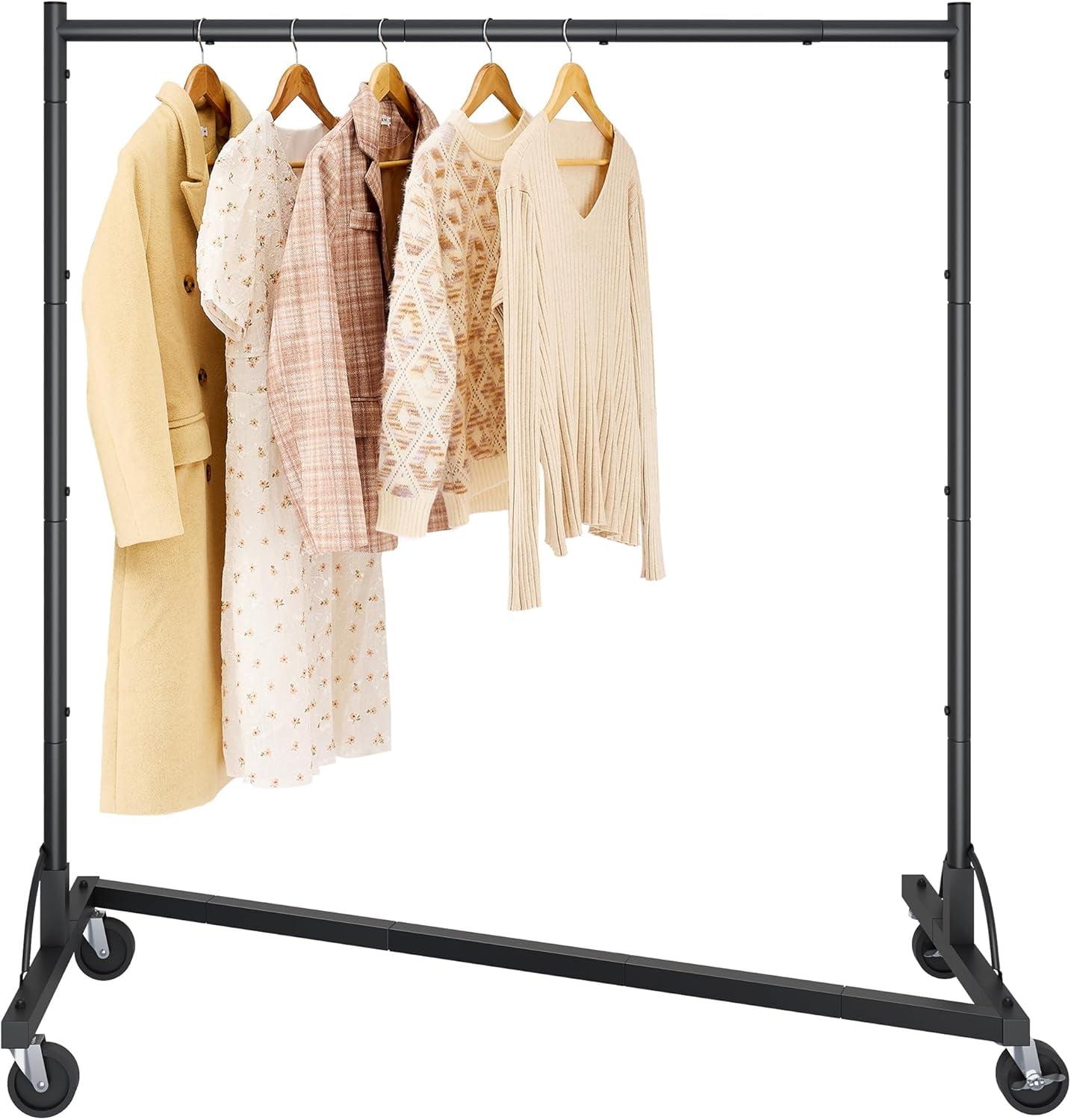 Black Metal Portable Rolling Garment Rack with Wheels