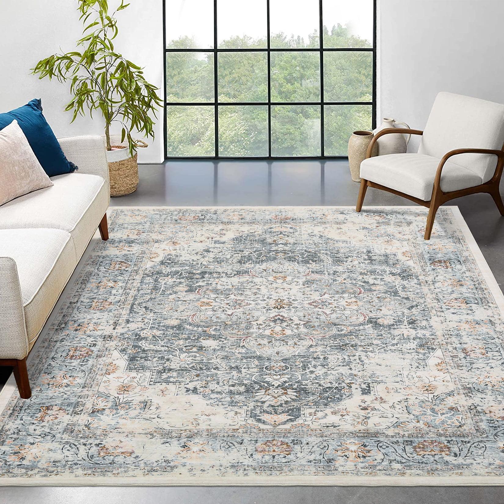 Chenille Mashine Washable Vintage Indoor Arae Rug with Non-Slip Backing for Bedroom Living Room Kitchen Entryway