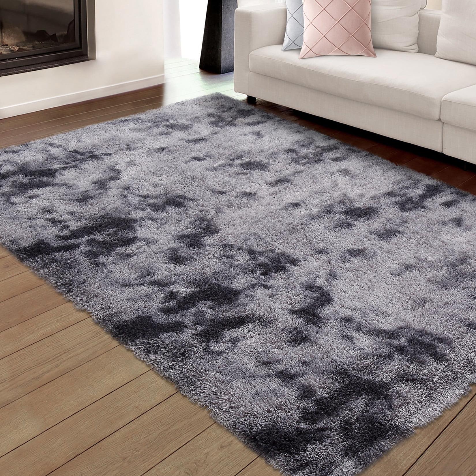 Shaggy Area Rug Super Soft Fluffy Plush Carpet, 8' x 10' Tie-Dye Dark Gray