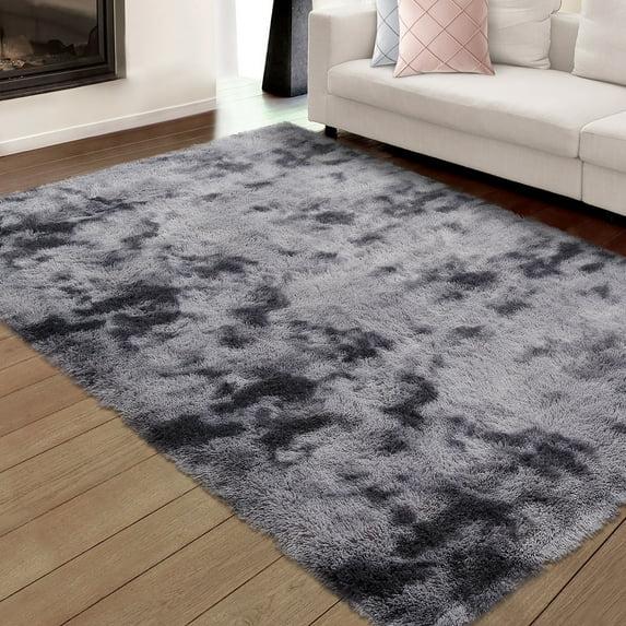 Shaggy Area Rug Super Soft Fluffy Plush Carpet, 8' x 10' Tie-Dye Dark Gray