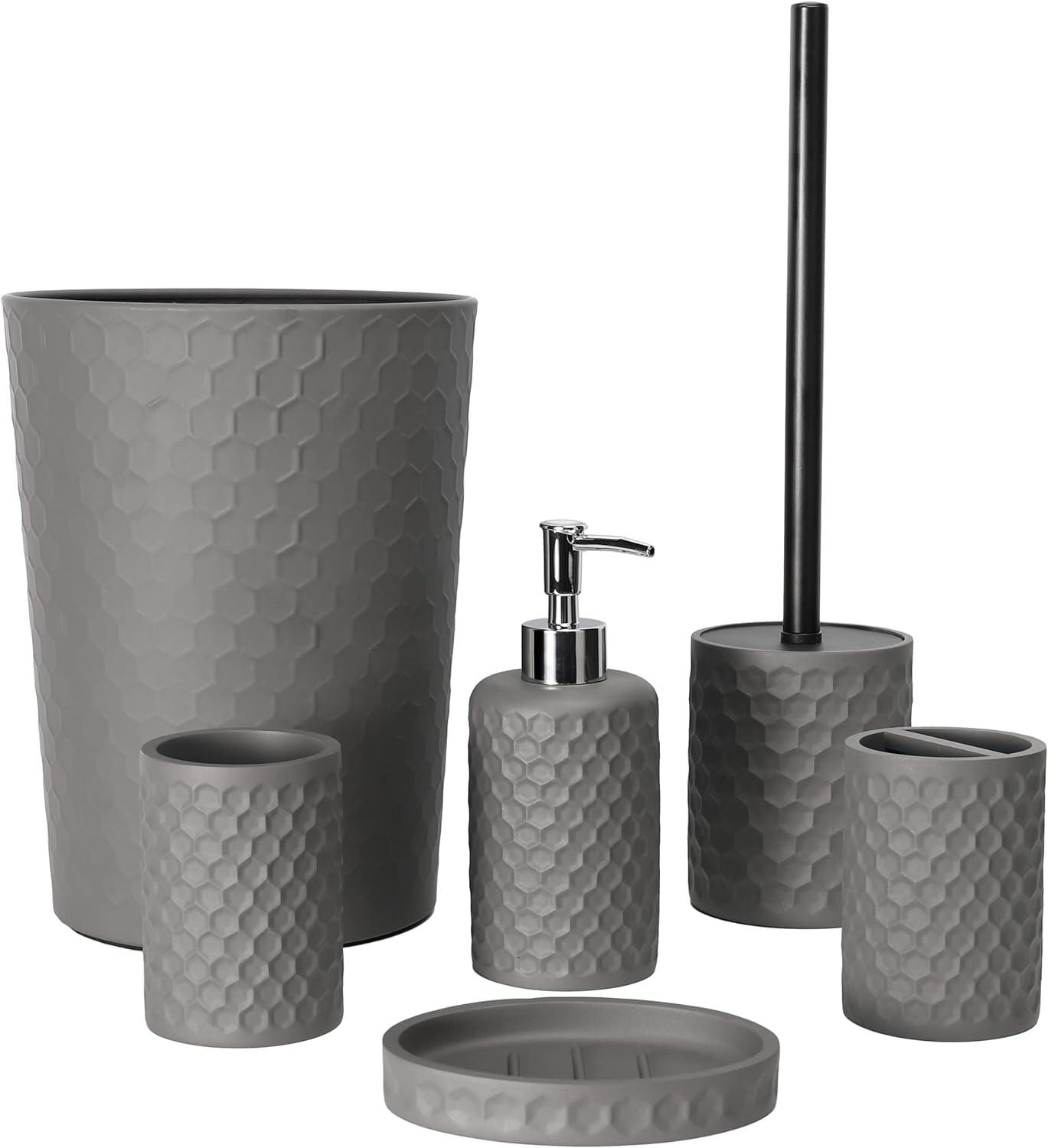 Dracelo 6-Piece Gray Resin Bathroom Accessory Set