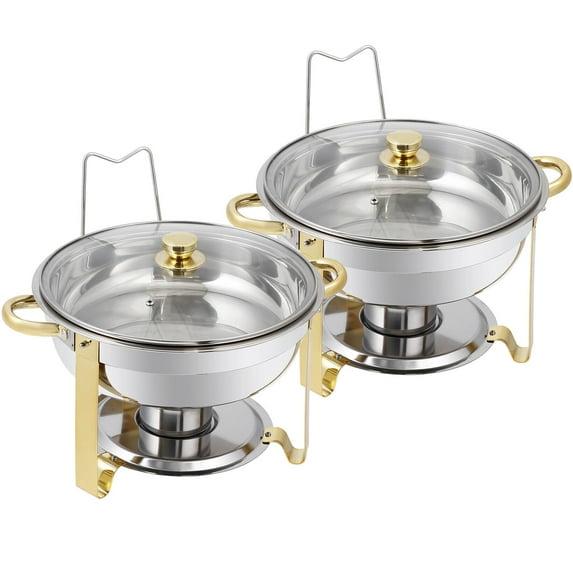 WhizMax Chafing Dish Buffet Set 2 Pack 5QT, Stainless Steel Round Chafing Dishes for Buffet with Lid Holder & Glass Lid, Gold