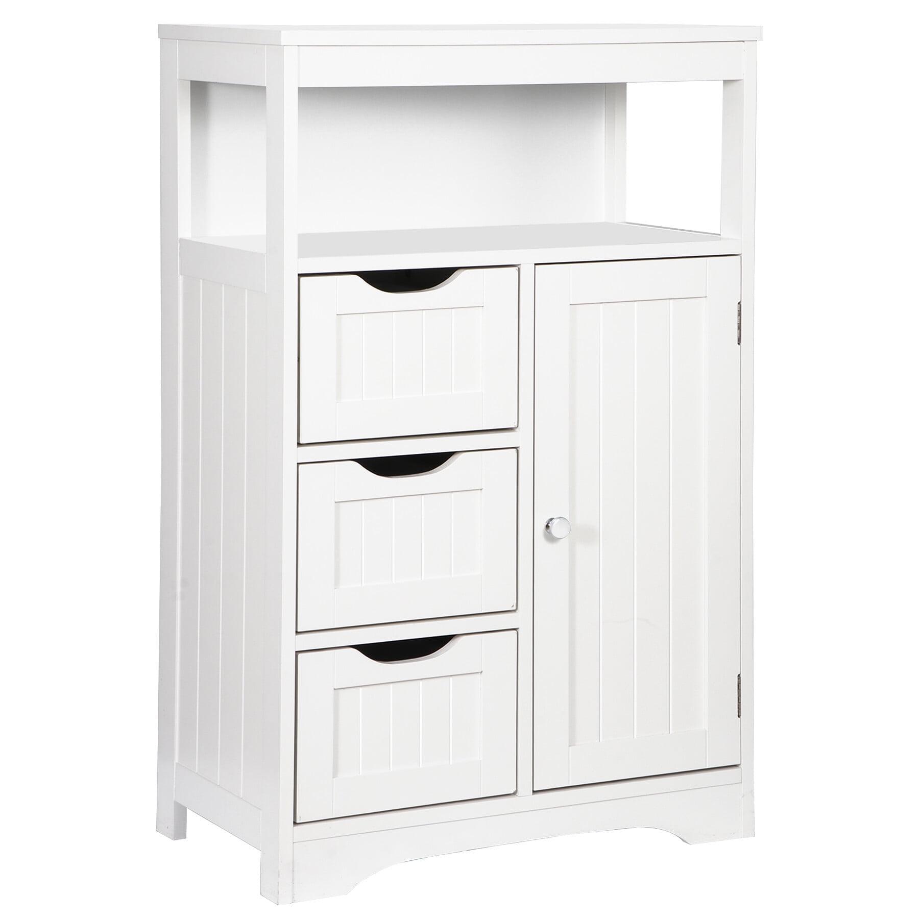 VASAGLE Bathroom Floor Storage Cabinet, Bathroom Storage Unit with 3 Drawers, Bathroom Cabinet Freestanding, Adjustable Shelf ,White
