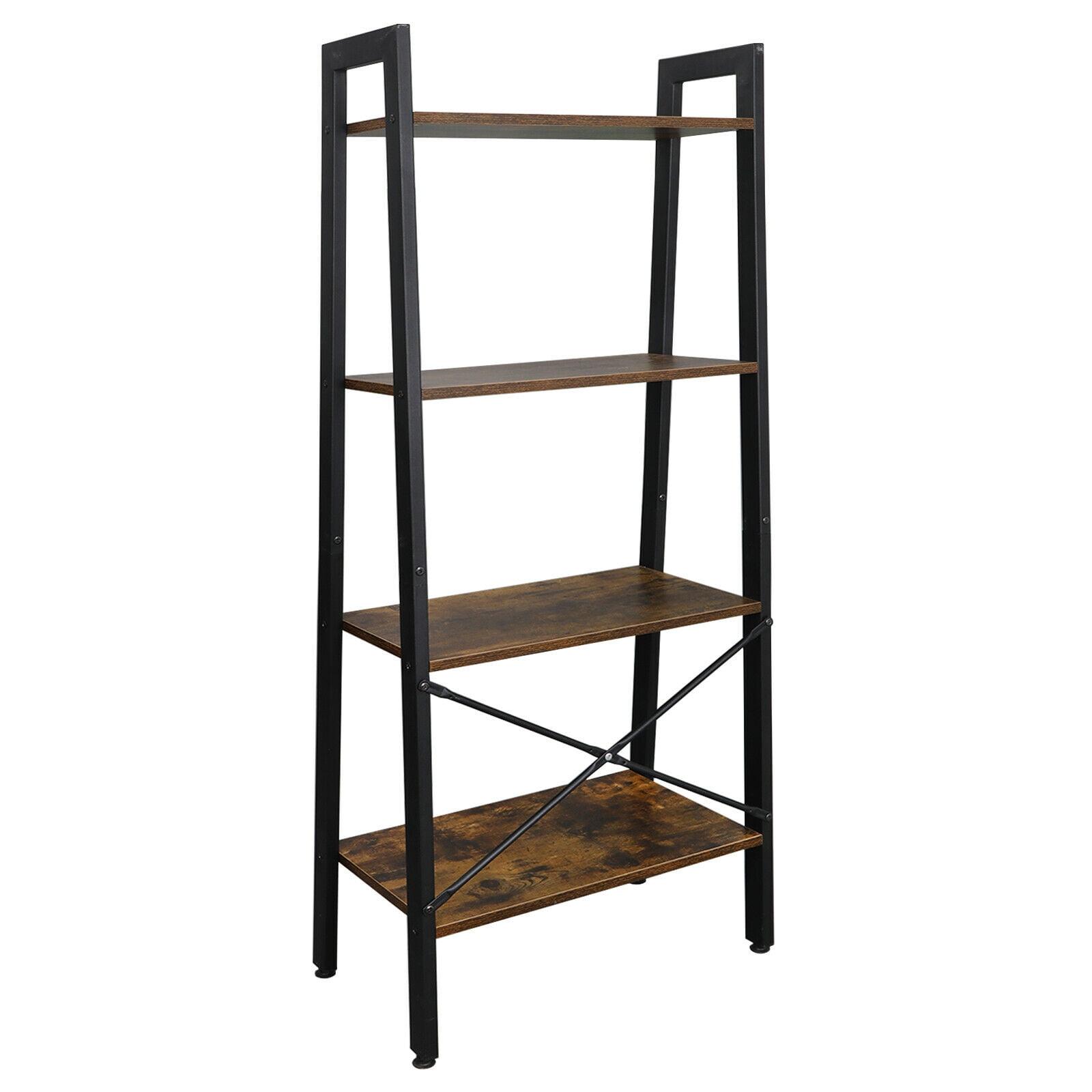 Rustic Brown 4-Tier Metal and Wood Ladder Bookshelf